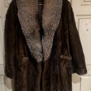 Classic Brown Mink Coat with Silver Fox Collar